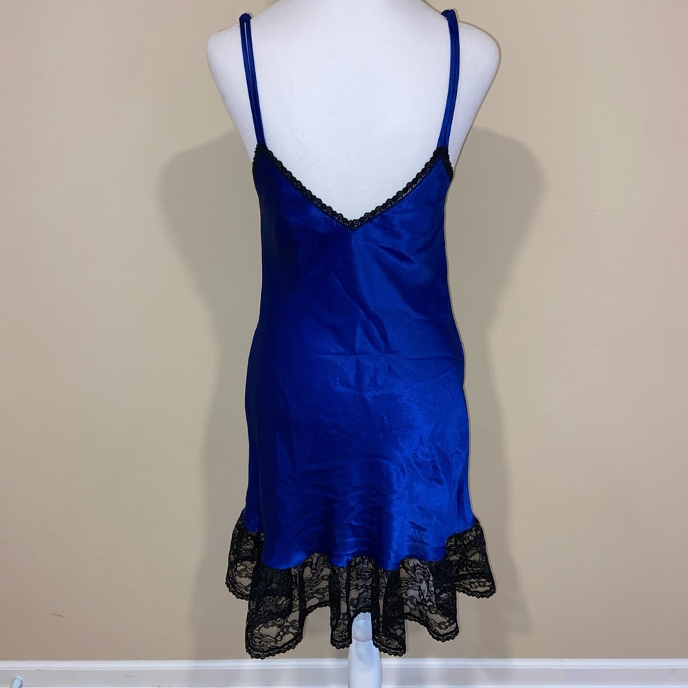 Satin Blue Chemise with Black Lace Trim - Picture 5 of 5